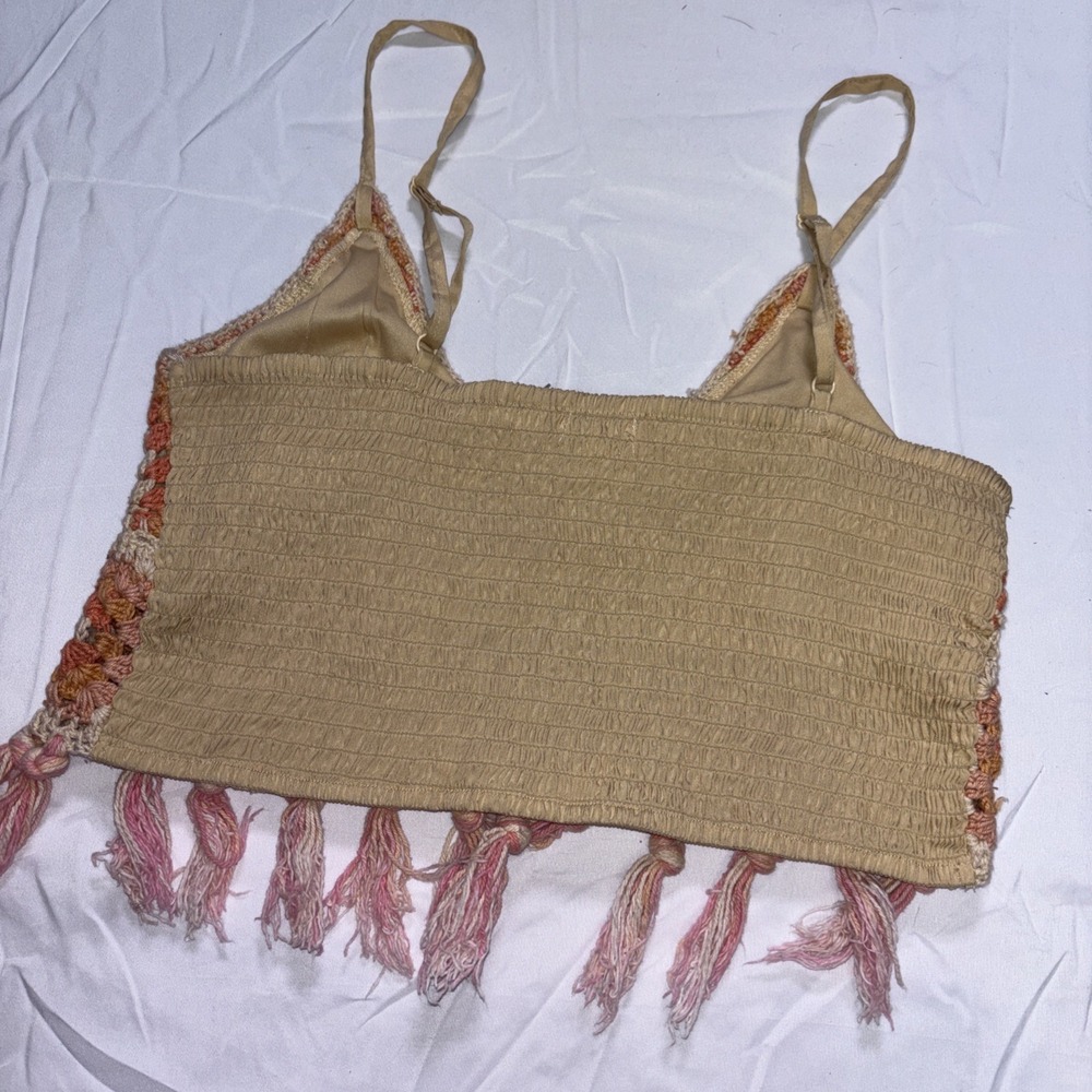 Crochet Fringe Crop Top - Boho Granny Square Festival Knit B-O-G Colllection L - Picture 5 of 5